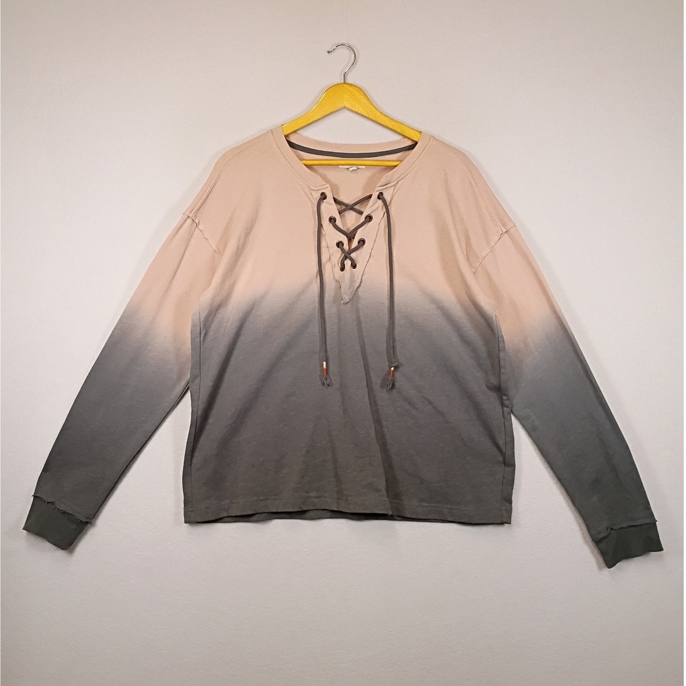 Boho Maurices Women S Pink Grey Ombre Lace Up Raw Seam Sweatshirt Top